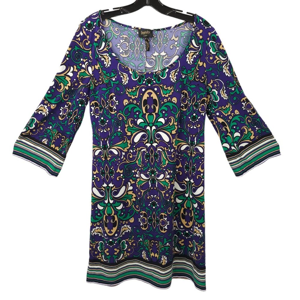 Laundry By Shelli Segal Paisley Mini Dress Womens Size 10 Bell Sleeve Stretchy